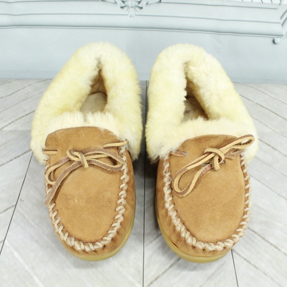 *LL BEAN Suede Shearling Lined Wicked Good Moccasin Slippers 10 Inch - Picture 5 of 9